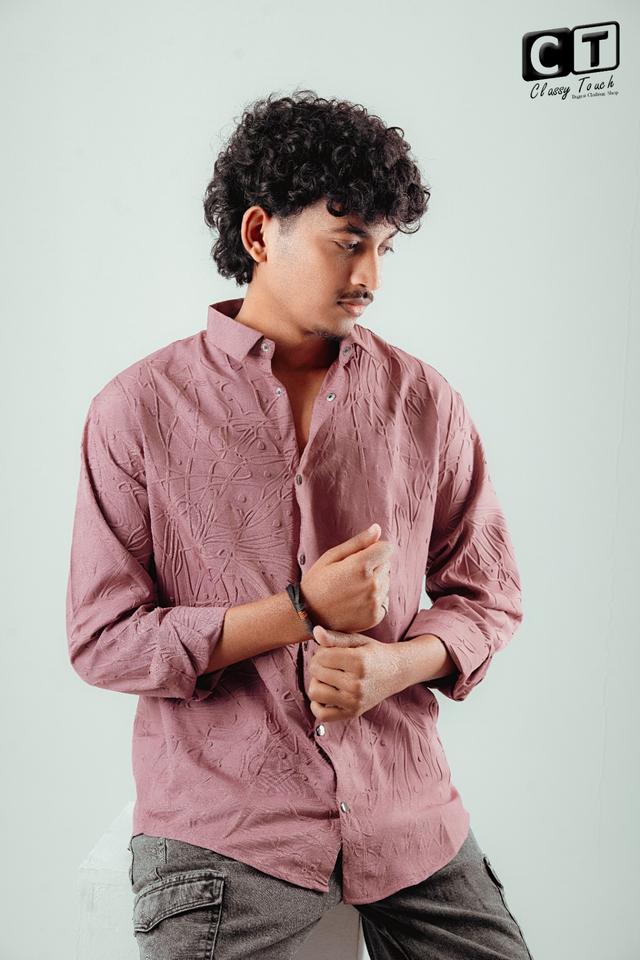 Blush Pink - Puff Textured casual shirt