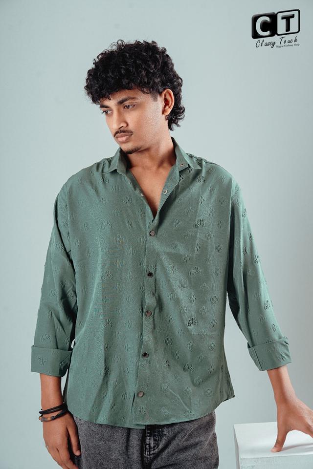 Olive - Puff Textured casual shirt