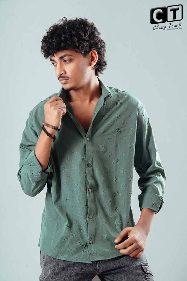 Olive - Puff Textured casual shirt