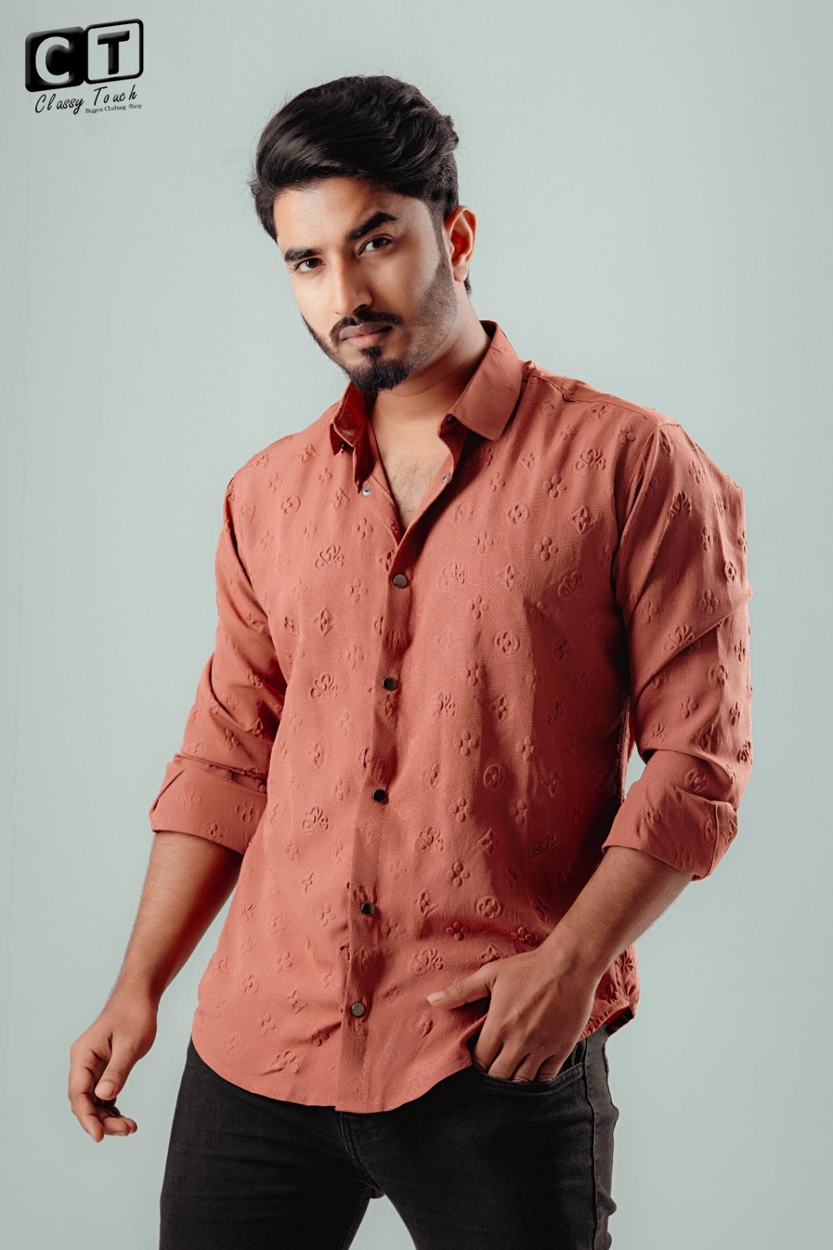 Mid Orange - Puff Textured casual shirt
