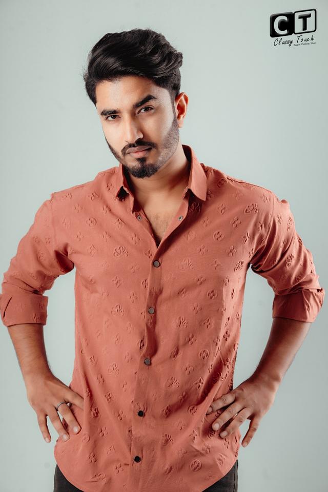 Mid Orange - Puff Textured casual shirt