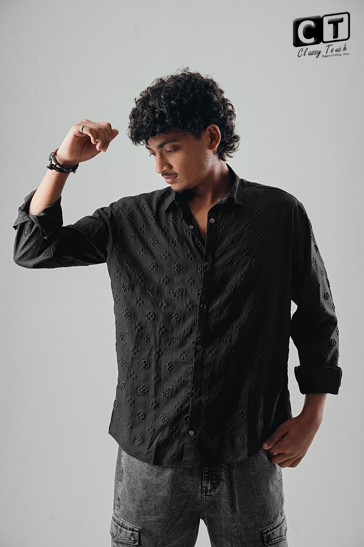 Black - Puff Textured casual shirt