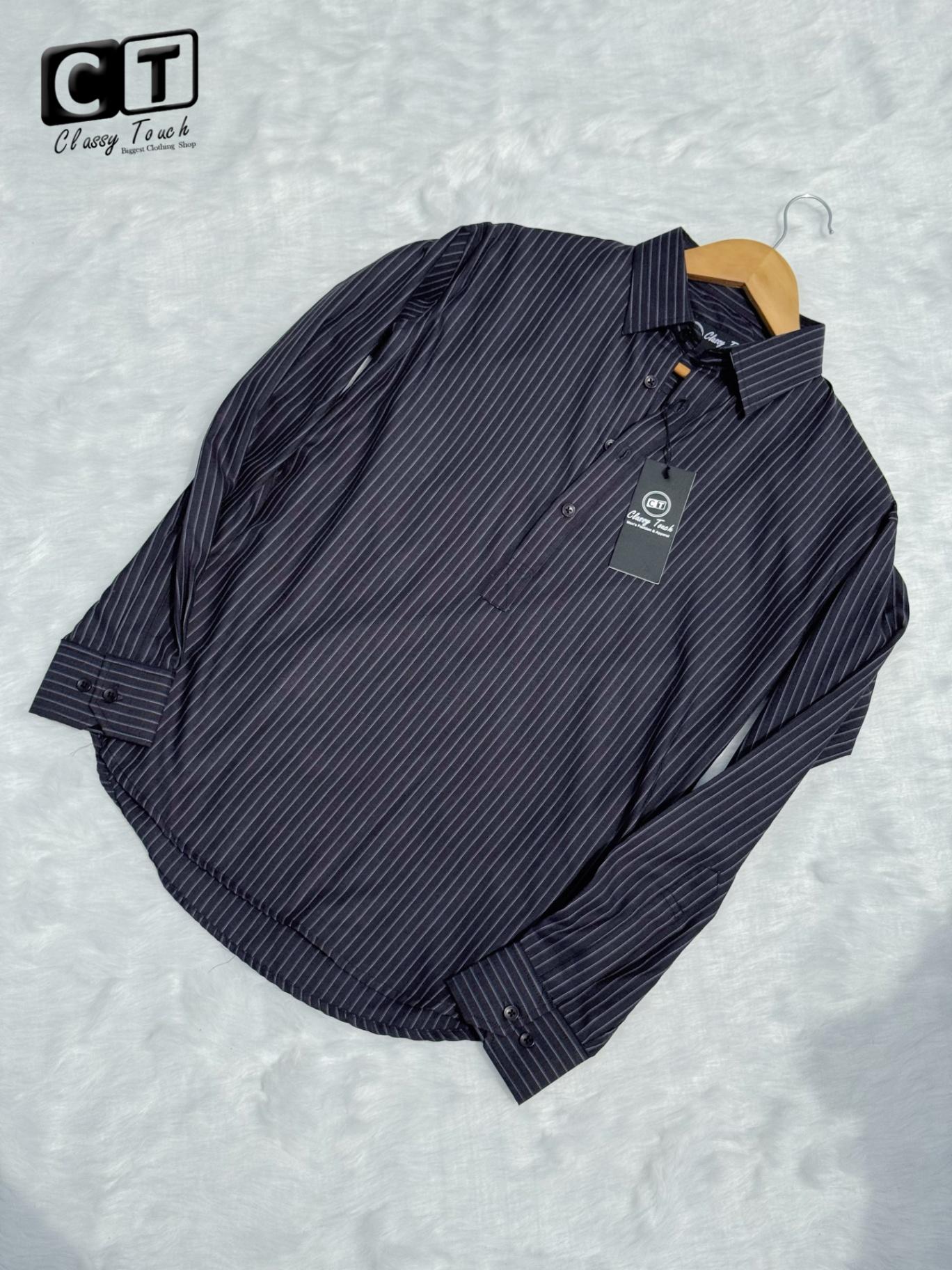 Half Collar Casual Shirt - Shadow Black