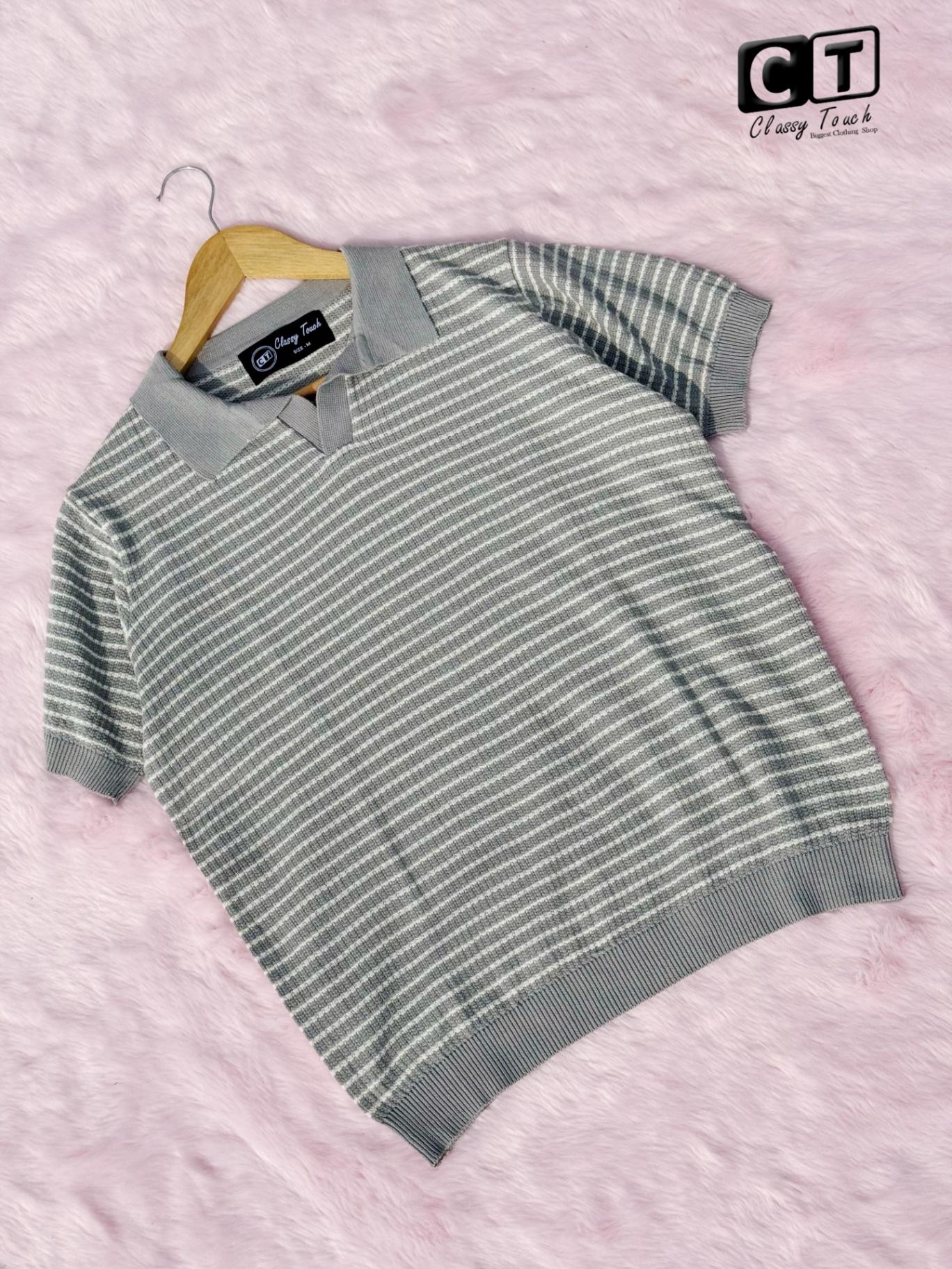 Jacquard Knitted Polo - Ash