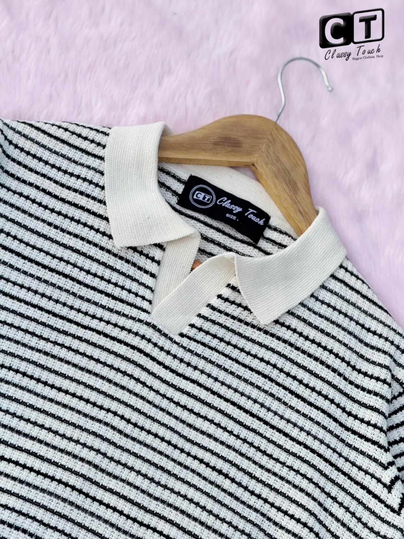 Jacquard Knitted Polo - White