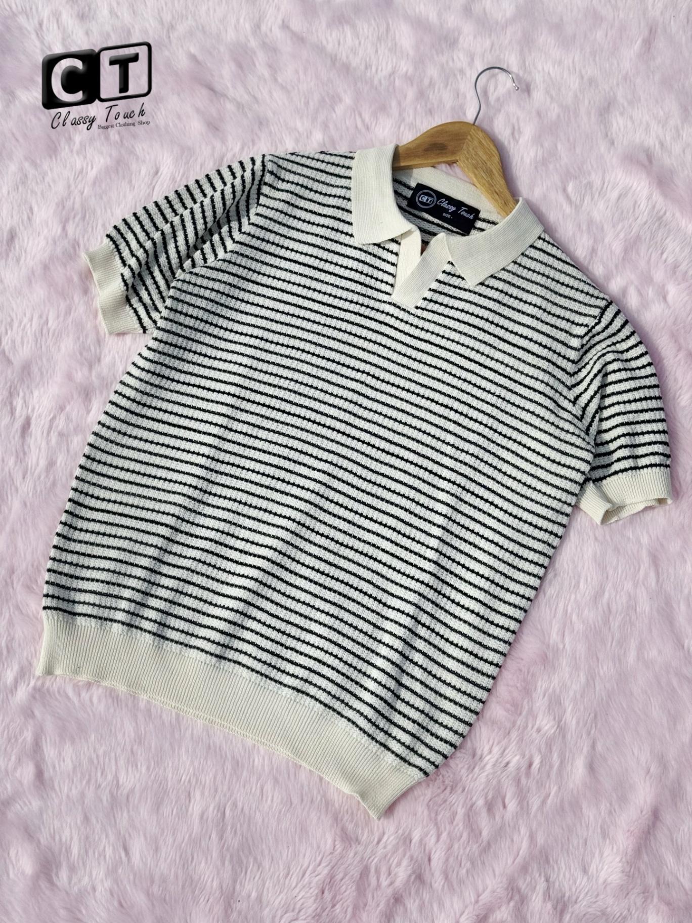 Jacquard Knitted Polo - White