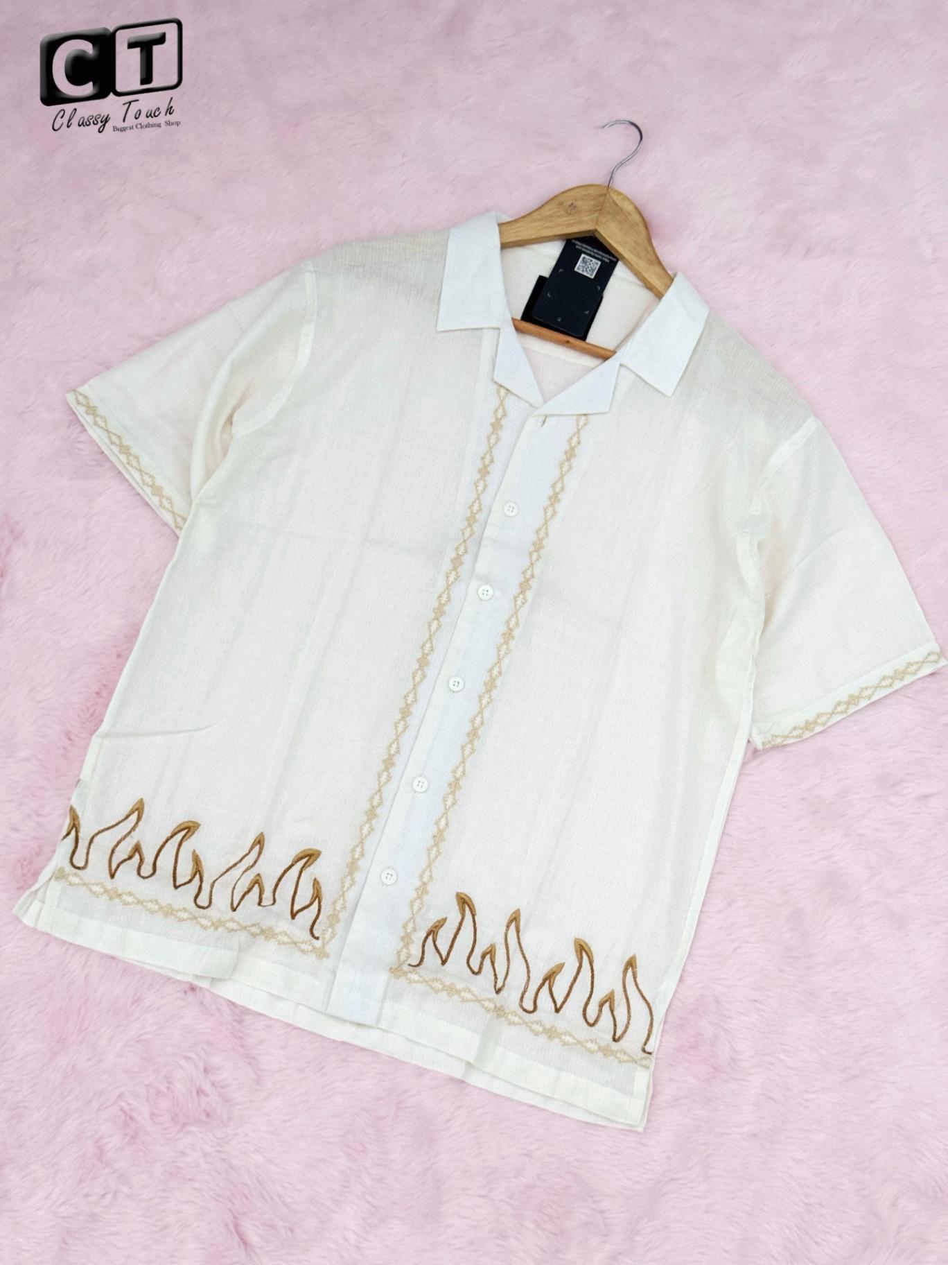 Embroidery Drop Shoulder Shirt -  White