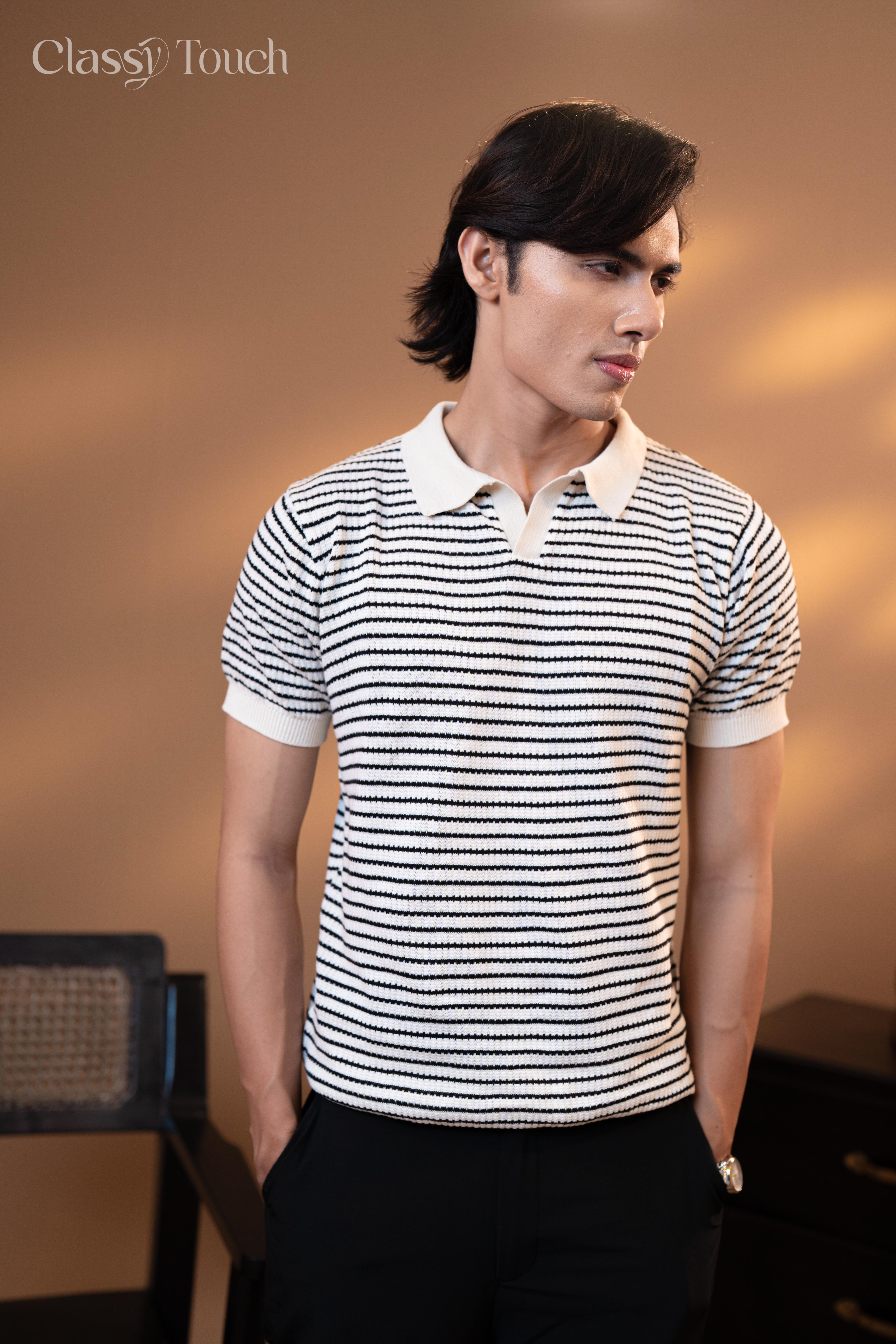 Jacquard Knitted Polo - White