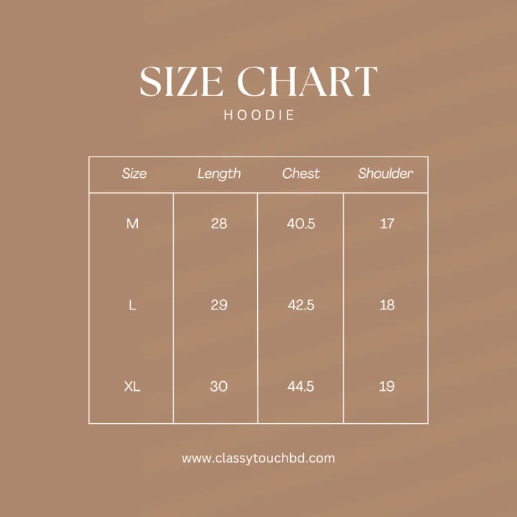 Imported Hoodie Jacket Size Chart