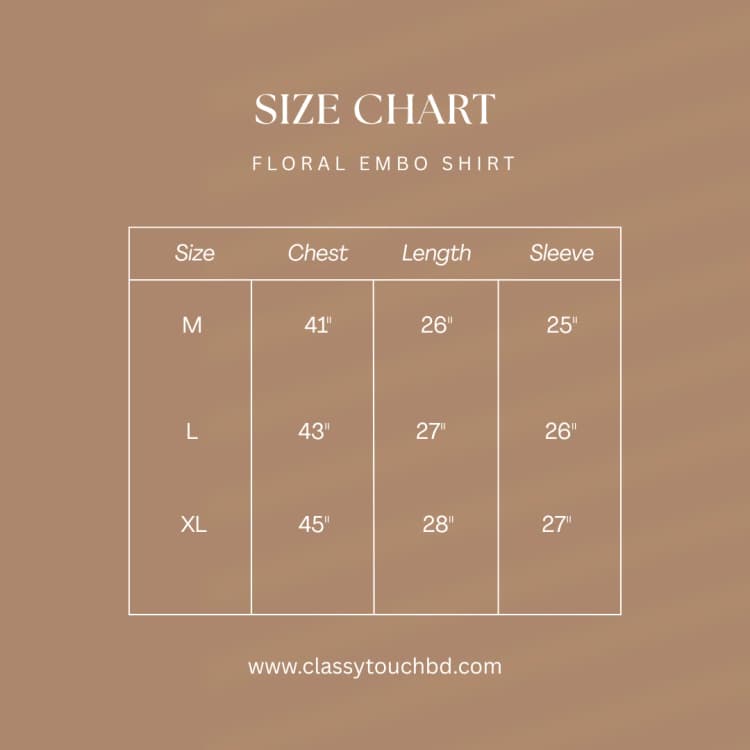 Floral Embo Shirt | Black Size Chart