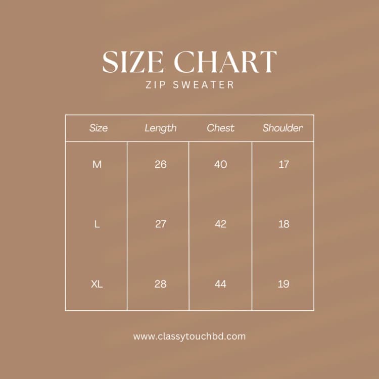 Quarter zip Jacquard Sweater Size Chart