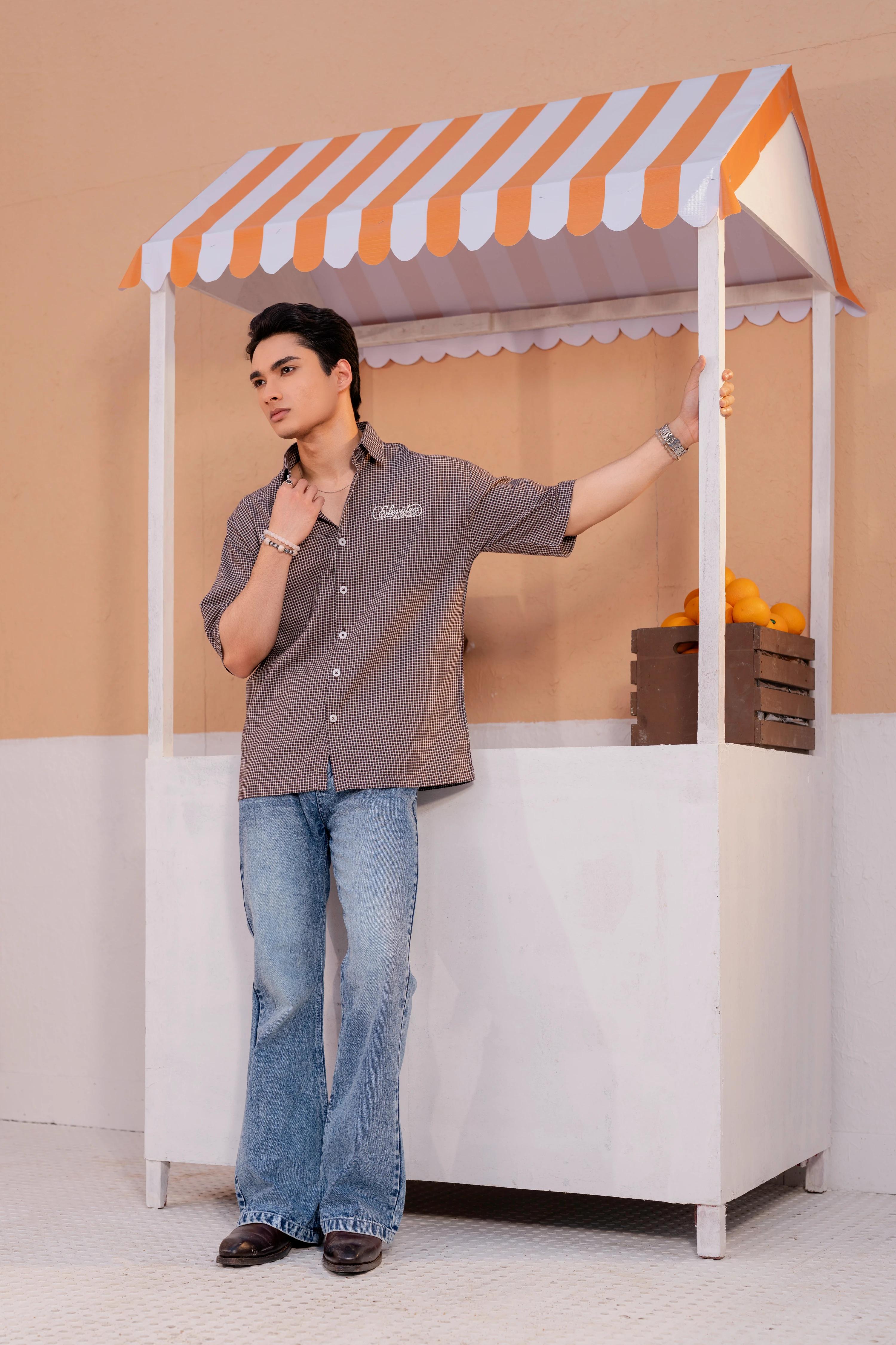 Gingham Check Boxy Shirt | Chocolate