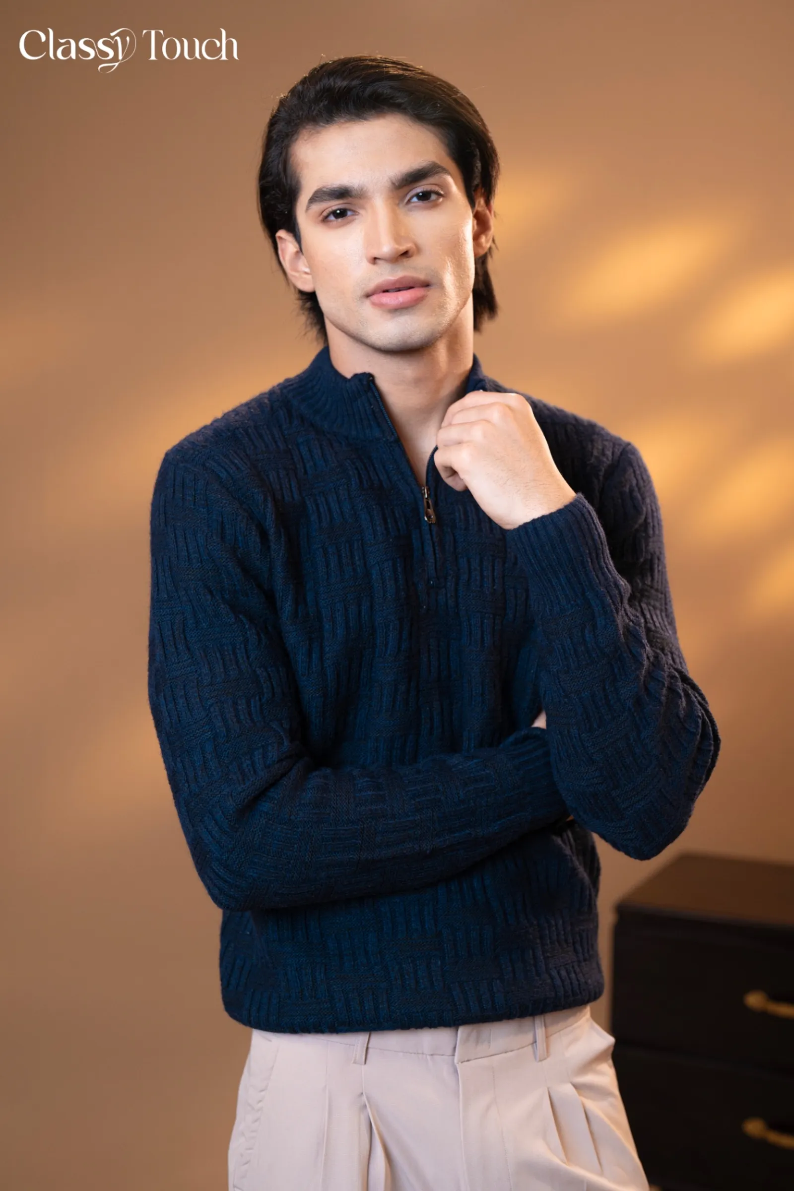 Quarter zip Jacquard Sweater
