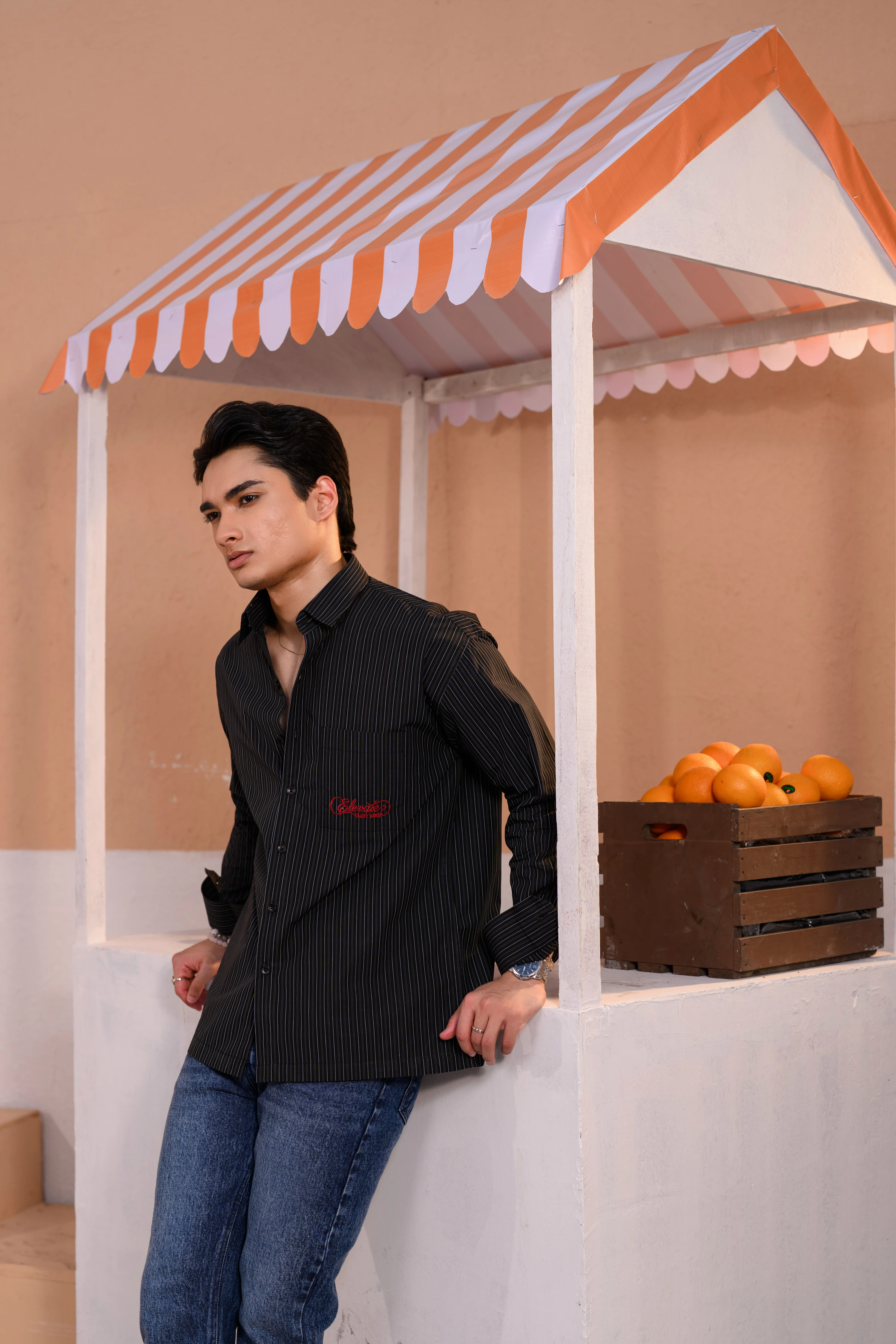 Casual Embo Stripe Shirt | Black